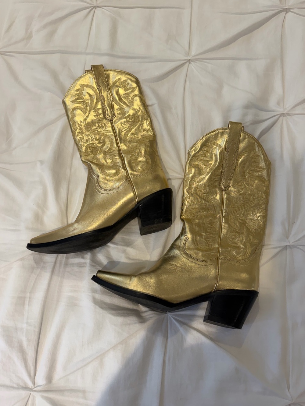 Jeffrey Campbell Dagget Gold Leather Cowboy Boots - Picture 2 of 8